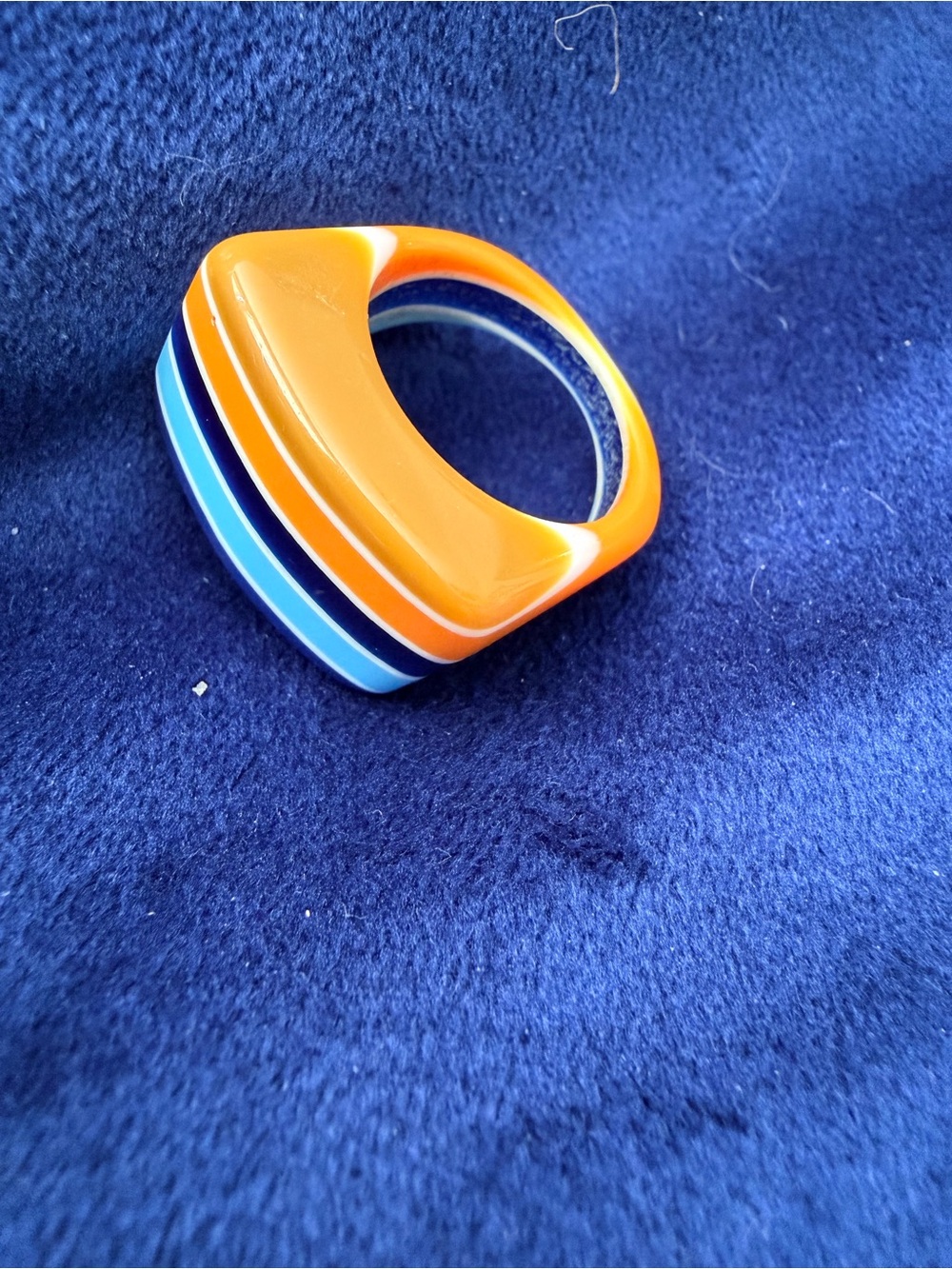 Bold Orange & Blue Striped Resin Ring